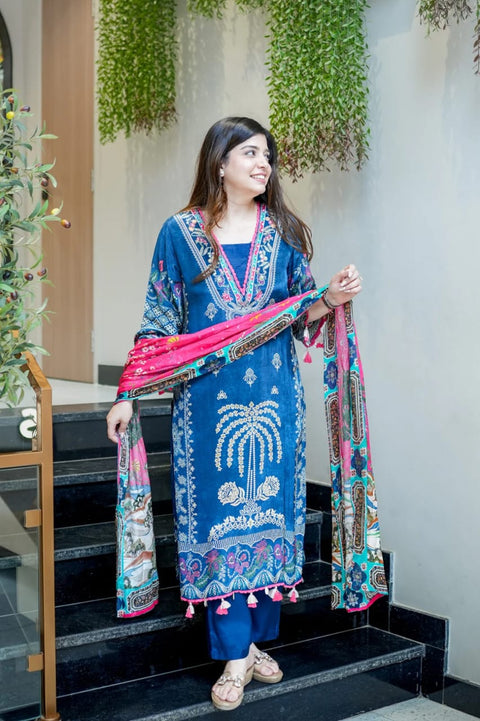 NEW COLLECTION SUIT SET Premium Muslin Kurti Pant Dupatta Set