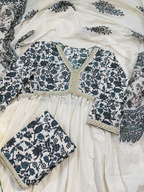 New Stylish Alia Cotton Flair kurti with pant and malmal dupatta
