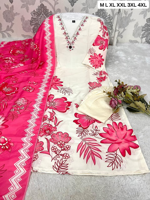 New PREMIUM QUALITY Muslin Silk Kurti With Pant With Dupatta