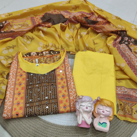 New Beautiful maslin with original MIRROR workstraight-cut Kurti
