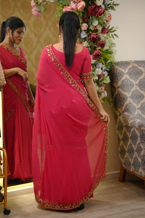 New Beautiful Super Hit Georgette Embroidery Gown Saree