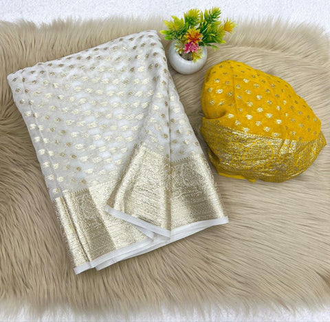 New Arrival Pure Viscose Georgette Saree With Fancy Zari & Fancy Jecquard Border & Fancy Viscose Jecquard  Blouse saree