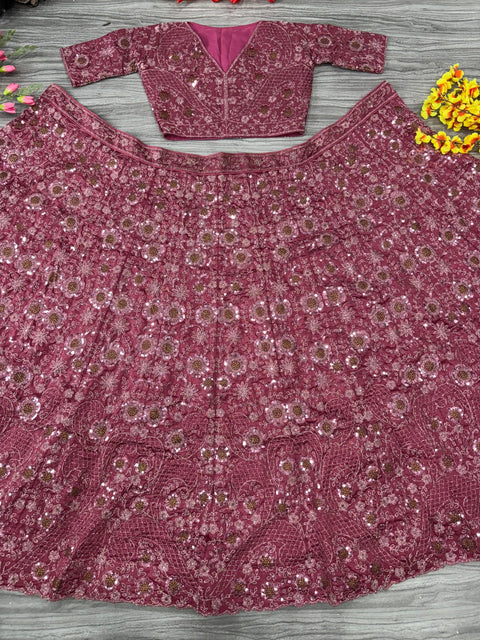 New Premium Chinon Silk Embellished With Heavy Thread Embroidery ,Glitter Dori And Heavy Sequins Work Lehenga