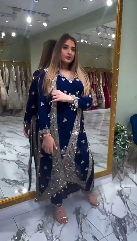 NEW LAUNCHING 3 PIECES KURTI, KOTI & PENT WITH EMBROIDERY WORK