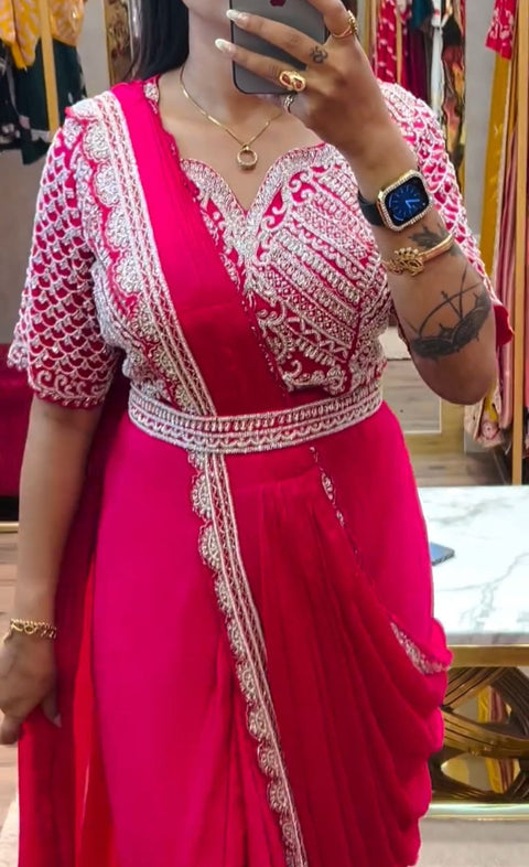 New Super Trending Embroidery cording work ready to wear saree with Embroidery Blouse