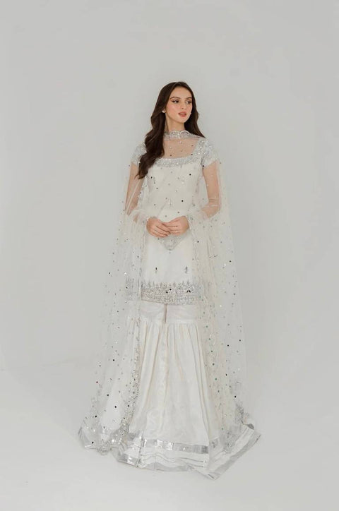 NEW DESIGNER HEAVY FUAX GEORGETTE TOP WITH SHARARA DUPATTA SUIT SET
