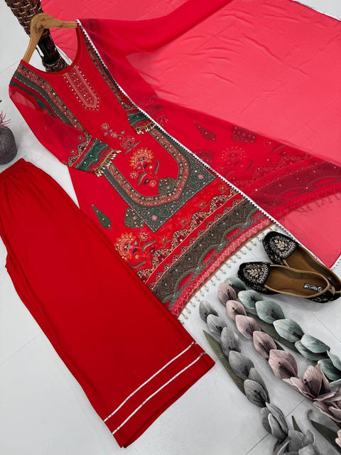 NEW DESIGNER HEAVY FUAX GEORGETTE DIGITAL PRINT HAND WORK FANCY SALWAR SUIT