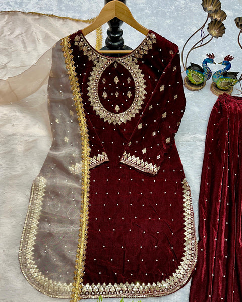NEW DESIGNER PARTY WEAR TOP AND PANT PLAZO  WITH FANCY DUPPATA AND EMBROIDERY WORK