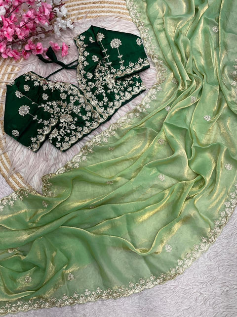 New Coding Embroidery work with Cutwork BorderFendy Satin Silk saree