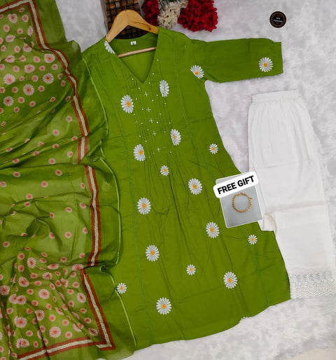 New kurta set with Cotton Pant & Malmal Dupatta with tier pattern