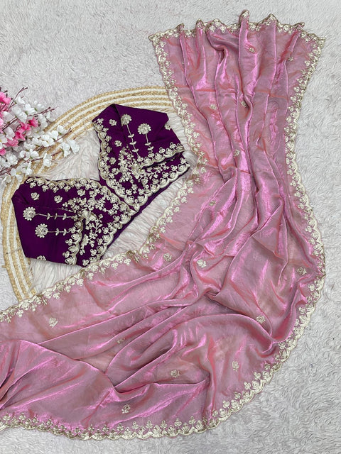 New Coding Embroidery work with Cutwork BorderFendy Satin Silk saree