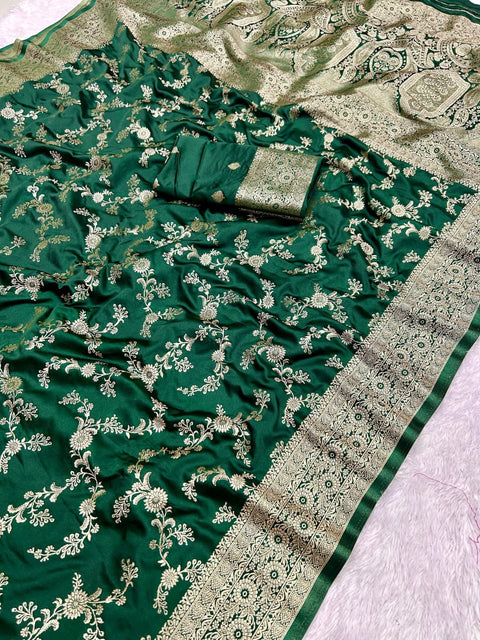 NEW ARRIVALS Pure Soft Banarasi Sartin Silk Saree With Rich Zari Wooven Pallu Pairs With Heavy Wooven Border