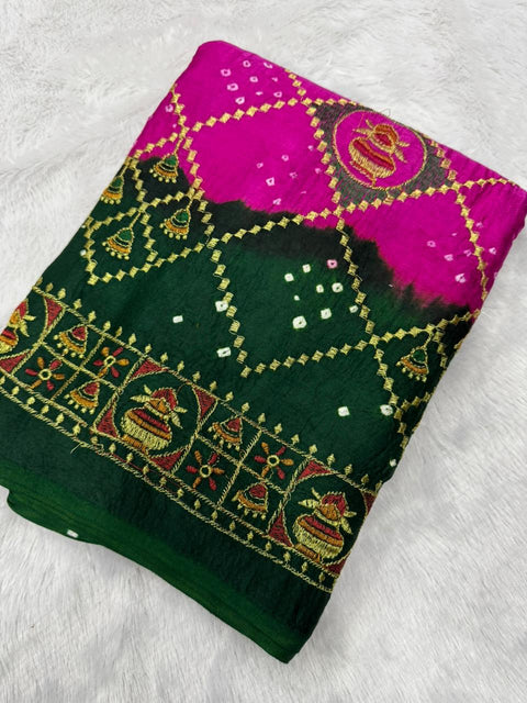 New  Silk Original Bandhani With Gota Embroidery Saree