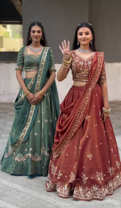 New Chinon fabric Embroidery Thread and Sequence Work Lehenga Choli