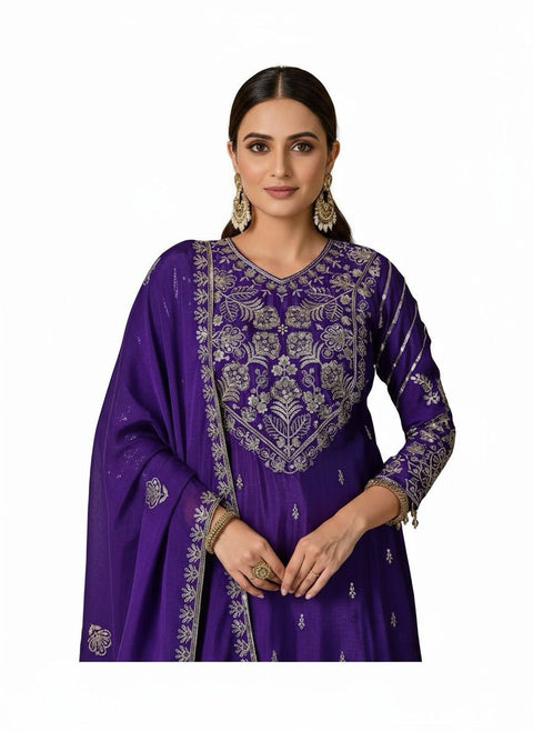 New Premium chinon Silk thread with Sequnce with Fourside lace broder  Dress