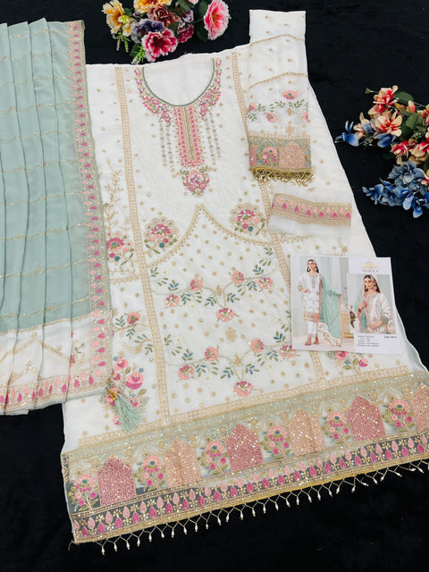 New Multi Thread & Jari With 
 Sequence Embroidery Stich
Khatli Work & Fancy Lace Dress