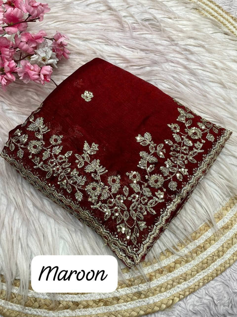 New sequence  coding embroidery work with  Sequence Butti in  Body Parts saree