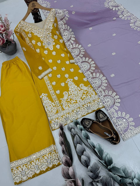 New HEAVY FUAX GEORGEET EMBROIDERY SEQUENCES DESIGNER PARTY WEAR SUIT