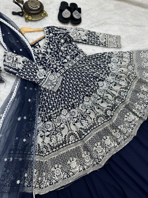 New premium FOX GEORGETTEEMBROIDERY SIQUNCE AND MIRROR LEHANGA