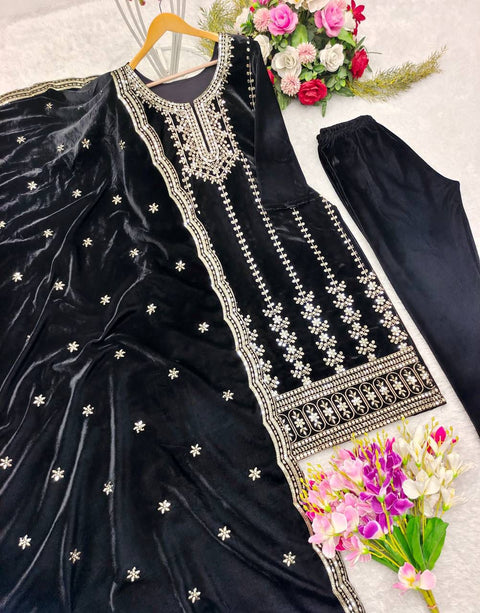 New VelvetFully Stitched Ready To WearTop -Pent  Dupatta Set