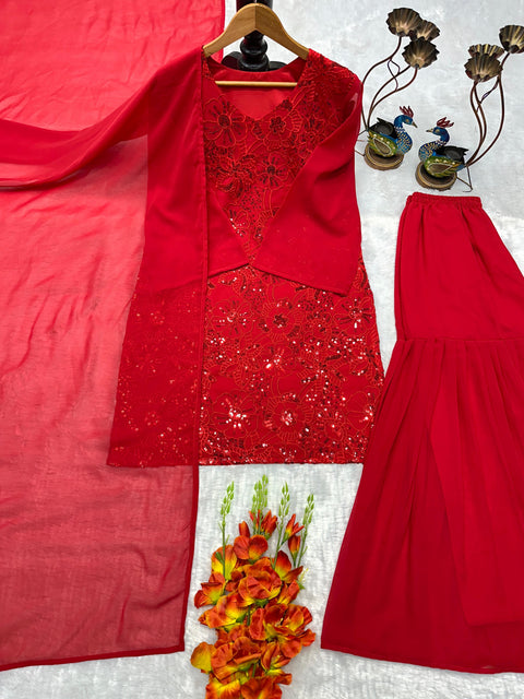 NEW Designer Party Wear Top  And  Plazo With  Duppata