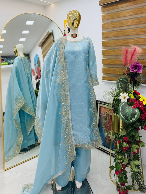 New Designer Party Top Pallazo & Dupatta Set