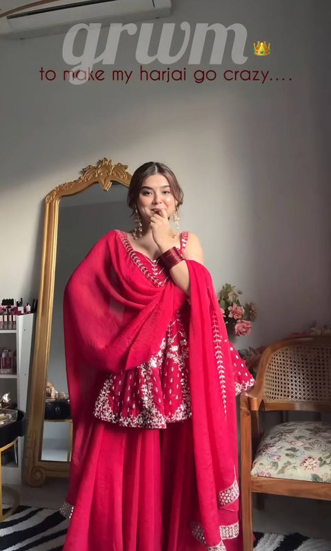 New Premium Sharara Pink SlitSuit Set