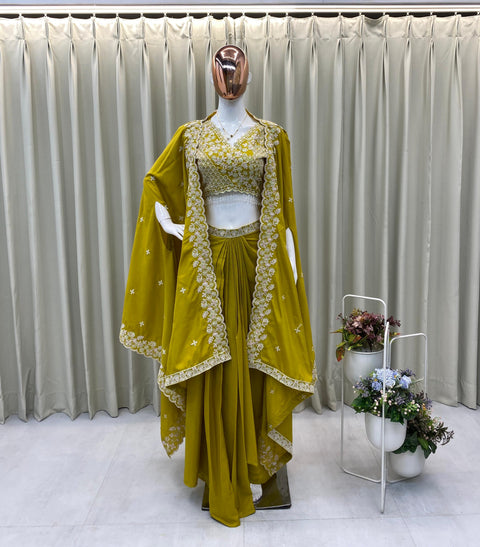 New beautiful WEDDING WEAR THREE PIECE BLOUSE,SKIRT AND SHRUGE WITH SEQUANCE EMBROIDERY WORK