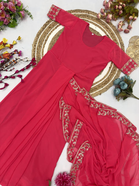 New Beautiful Super Hit Georgette Embroidery Gown Saree