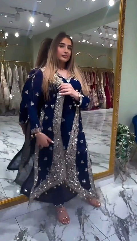 NEW LAUNCHING 3 PIECES KURTI, KOTI & PENT WITH EMBROIDERY WORK