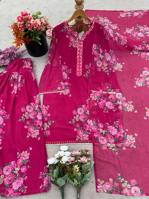 New Designer Collection In Pure Faux Georgette Top-Bottom And Dupatta Set