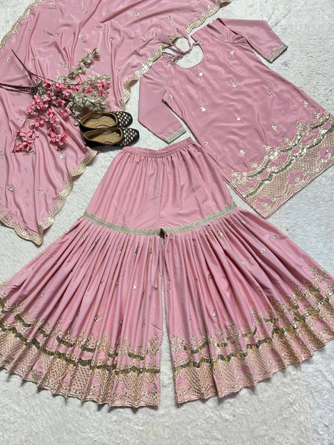 New Premium Neutral Silk With Heavy Embroidery Work Sarara Plazo