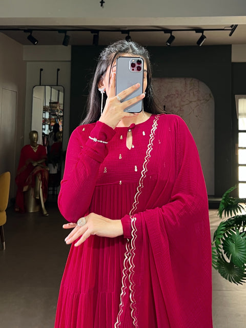 New premium marble fabric, with elegant foil workFlared Anarkali Dress
