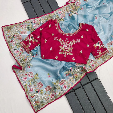New LaunchingSoft Jimmy Chu Fabric With Multi Thread Embroidery Coding SequenceĐěsigner saree
