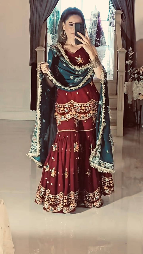 New Designer Party Wear Look Top-sarara and Dupatta With Heavy Embroidery Work