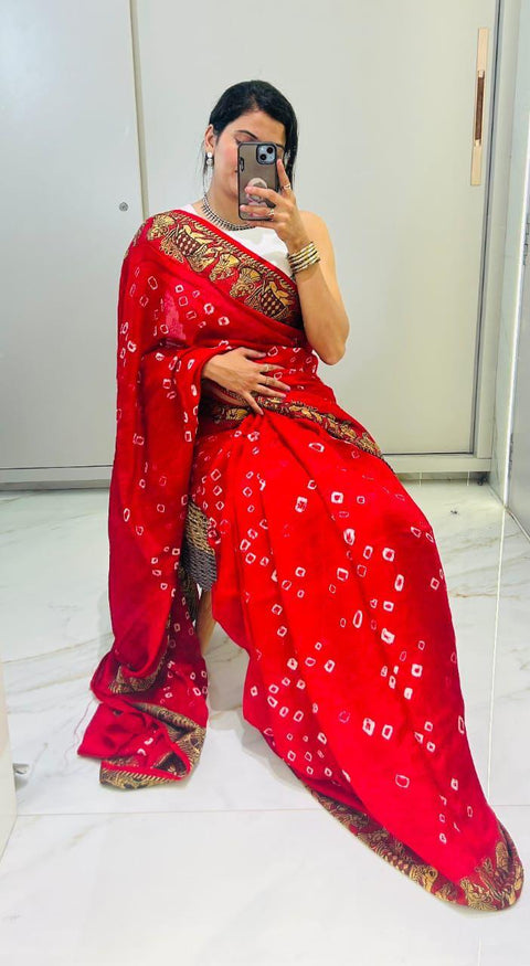 New Bandhani Art Silk With Zari Waving Saree