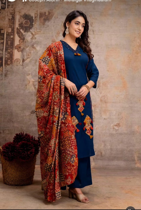 New launch 
Cotton Straight kurti with flair plazoo and dupatta sets