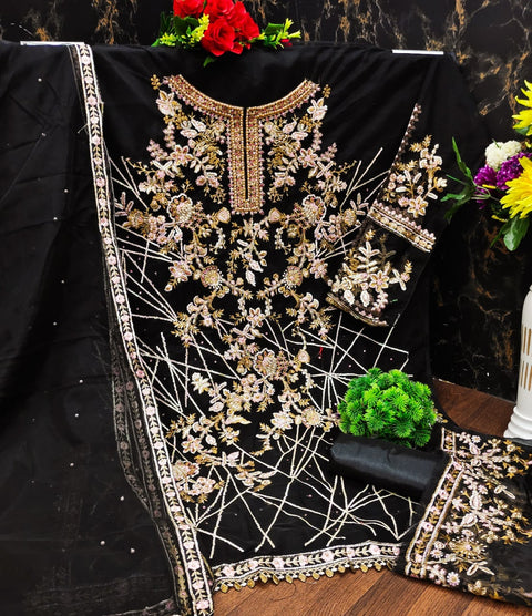 New Pakistani Design Embroidery Work With Diamond Work Dress