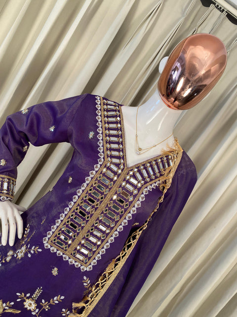 New WEDDING SEASON OUR DESIGNER WEAR KURTI PLAZZO PAIR WITH REAL MIRROR EMBROIDERY WORK