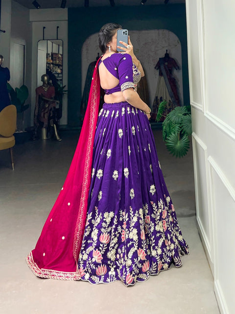 New Beautiful Sequins and Thread Vichitra Silk Lehenga Choli