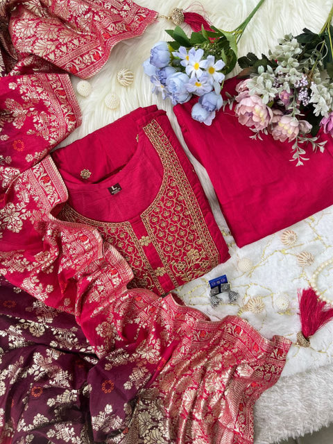 NEW Arrival Anarkali Flared Kurti Pant Dupatta Set