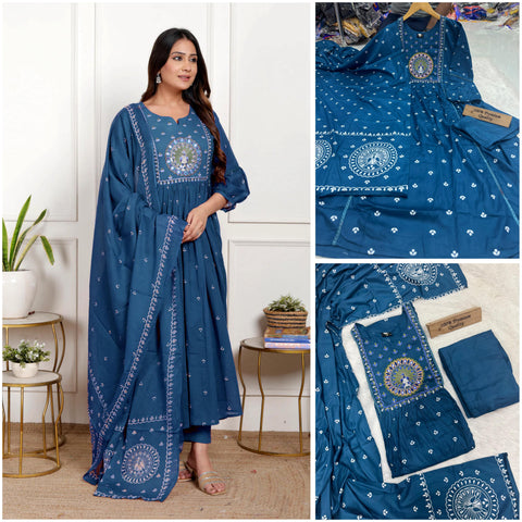 New Pure Printed Rayon cotton with Embroidery work in neck and Sleeves and beautiful Nayraa cut