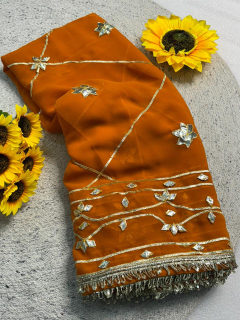 New pure chiffonJaipur Hand Dye Beautiful Gota Patti Work saree