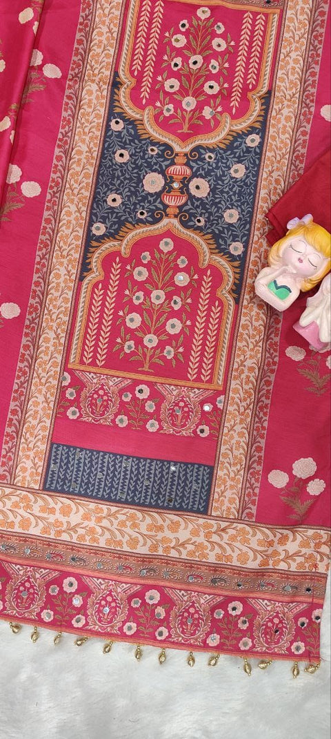New Beautiful maslin with original MIRROR workstraight-cut Kurti