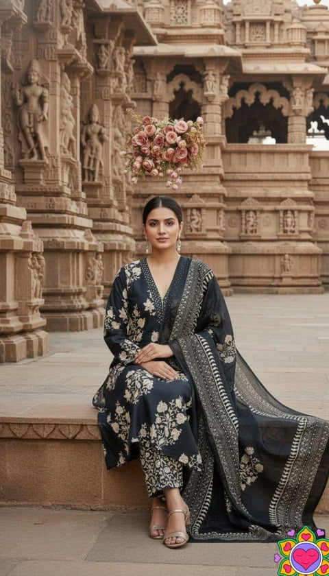 New Premium REYON WITH NACK PEPAR MIRROR EMBROIDERY WORK & OLL OVER PRINTED Dress