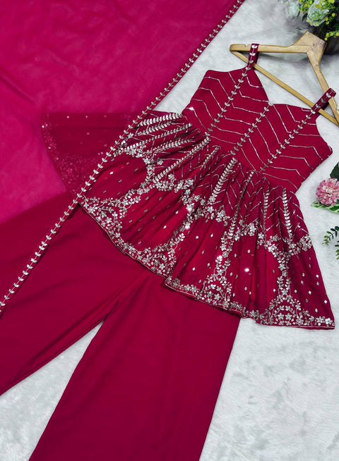 New Premium Sharara Pink SlitSuit Set