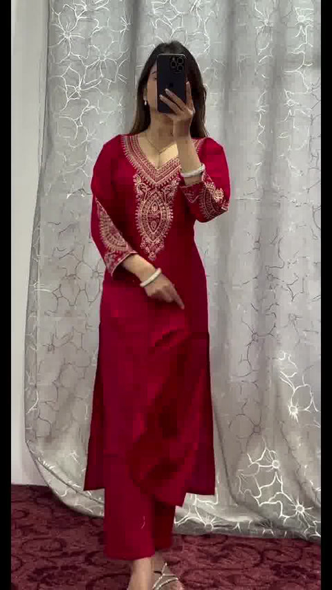 New Havy pure chinon With  embroidery coding dori work pair Suit Set