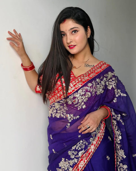 New Heavy Sequence & Coading Lace Border in Saree Work