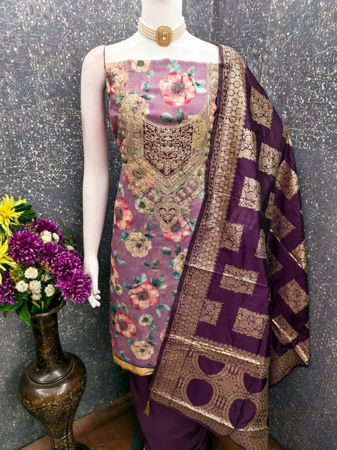 New modal chanderi print with coding work Exclusive Dress Material Suit
