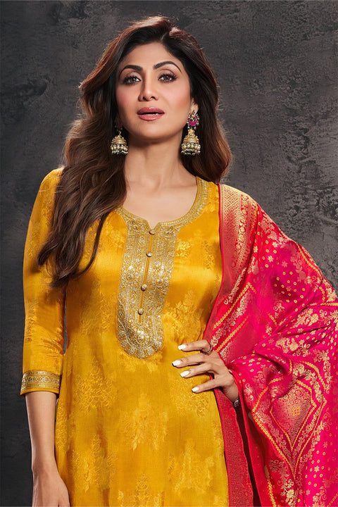 New  Designer Pure Banarasi Jequard Wiving Top With Pent & Dupatta Set